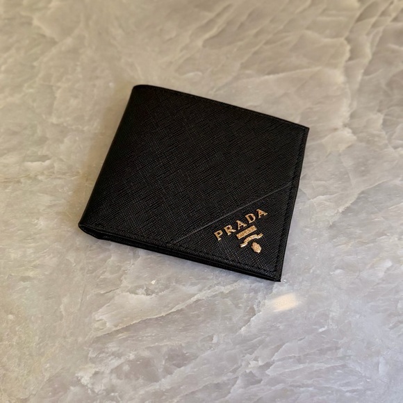 Prada Black and Gold Leather Card Holder - Picture 2 of 7